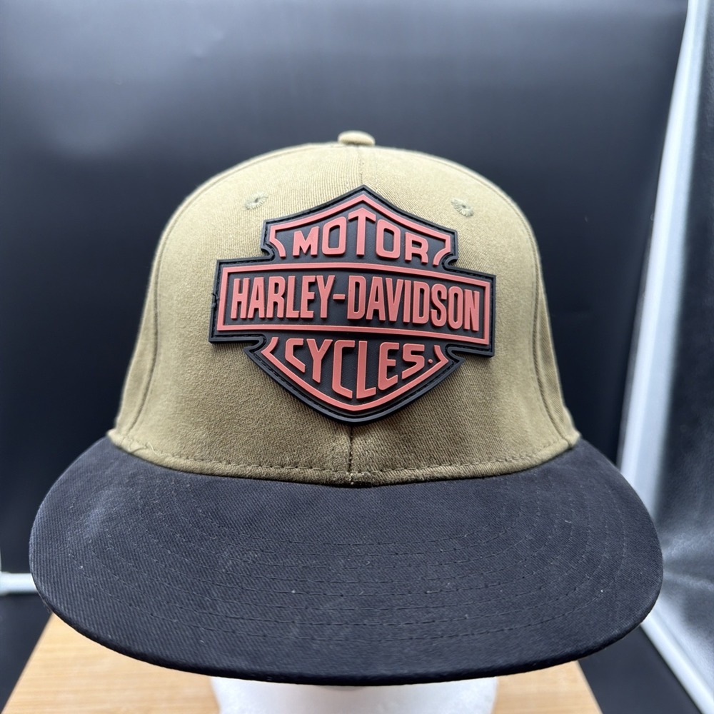 Harley Davidson Moto Bar and Shield Fitted Baseball Hat Green Cap Multiple Sz S